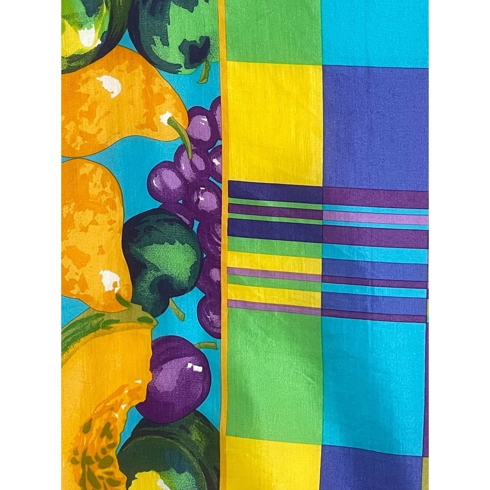 Echo Vintage Silk Blend Square Scarf Plaid Fruit Border Multicolor Made in Japan - Picture 10 of 13
